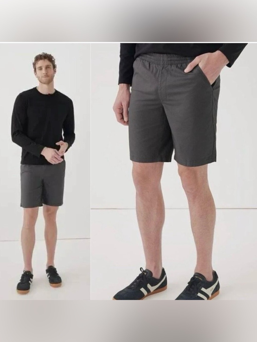 NWT Men's Pact Organic Cotton Linen Pull On Drawstring Shorts Grey Size Large